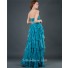 Elegant sheath strapless long turquoise beading chiffon evening dress with ruffles