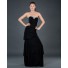 Elegant sheath sweetheart long black tiered chiffon evening dress with beading