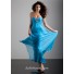 Elegant sheath sweetheart long blue chiffon prom dress with beading