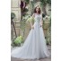 Fairy Princess A Line Tulle Lace Wedding Dress With Crystals Belt Buttons