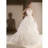 Fairy Tale Ball Gown High Neck Keyhole Back Beaded Lace Layered Tulle Wedding Dress