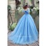 Fairy Tale Ball Gown Off The Shoulder Blue Organza Corset Wedding Dress