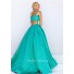 Fantastic A Line Two Piece Green Silk Satin Prom Dress With Spaghetti Straps
