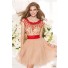 Fantastic Cap Sleeve Champagne Tulle Prom Dress With Red Sash Bow