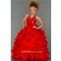 Fantasy Ball Halter Red Ruffle Beaded Little Girl Pageant Dance Prom Dress