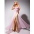 Fashion Couture Sweetheart Long Pink Gold Chiffon Prom Dress With Beading