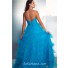 Fashion High Low Hem Sweetheart Turquoise Blue Tulle Beaded Prom Dress