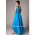 Fashion High Low Aqua Satin Tulle Party Prom Dress With Straps Flower Sash Back
