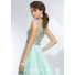 Fashion High Low One Shoulder Sheer Back Mint Green Organza Beaded Prom Dress