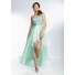 Fashion High Low One Shoulder Sheer Back Mint Green Organza Beaded Prom Dress