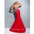 Fashion Mermaid Halter Long Red Chiffon Sparkly Beaded Prom Dress Backless Slit