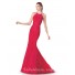 Fashion Mermaid Scoop Neck Red Tulle Ruched Evening Prom Dress