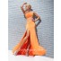 Fashion New One Shoulder Long Orange Chiffon Evening Prom Dress With Beading