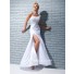 Fashion New One Shoulder Long White Chiffon Evening Prom Dress With Beading