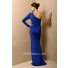 Fashion Sheath One Sleeve Long Royal Blue Chiffon Evening Dress With Split