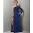 Fashion Sheath One Sleeve Long Royal Blue Chiffon Evening Dress With Split