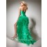 Fashion Strapless High Low Emerald Green Organza Prom Dress With Ruffles Beading 