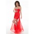 Fashion Strapless Long Red Chiffon Beaded Flowing Homecoming Prom Dress