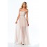 Fashion Strapless Peach Chiffon Beaded Long Prom Dress Illusion Skirt
