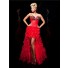 Fashion Sweetheart High Low Red Organza Floral Party Prom Dress With Beaded