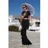 Fashion Two Piece Black Lace Fringe Evening Prom Dress With Sleeves