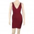 Fashion V Neck Short Mini Burgundy Red Bodycon Bandage Evening Dress