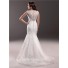 Fit And Flare Mermaid Bateau Neck Organza Lace Wedding Dress With illusion Back