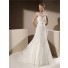 Fit And Flare Mermaid Boat Neck Deep V Back Cap Sleeve Lace Wedding Dress With Bow Belt