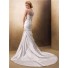 Fit And Flare Mermaid Illusion Neckline Beaded Satin Wedding Dress With Buttons