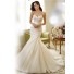 Fit And Flare Mermaid Strapless Asymmetrically Draped Organza Lace Wedding Dress Corset Back