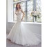 Fit And Flare Mermaid V Neckline And Back Cap Sleeve Tulle Lace Crystal Wedding Dress