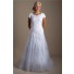 Fitted A Line Cap Sleeve Tulle Lace Modest Wedding Dress Court Train