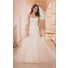 Fitted A Line Strapless Champagne Colored Tulle Lace Corset Wedding Dress
