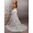 Fitted A Line Strapless Lace Dream Wedding Dress With Organza Flowers Sash Bow