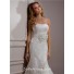 Fitted A Line Strapless Lace Dream Wedding Dress With Organza Flowers Sash Bow