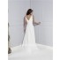 Fitted A Line V Neck And Back Satin Lace Crystal Beaded Wedding Dress With Belt