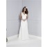 Fitted A Line V Neck And Back Satin Lace Crystal Beaded Wedding Dress With Belt