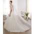 Fitted A Line V Neck Back Tulle Lace Appliques Draped Wedding Dress