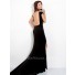 Fitted Cap Sleeve Backless Long Black Velvet Beaded Evening Prom Dress With Slit