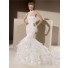 Fitted Mermaid High Neck Ruched Tulle Organza Ruffle Wedding Dress Corset Back