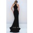 Fitted Mermaid High Slit Black Satin Lace Prom Dress