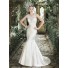 Fitted Mermaid Illusion See Through Back Champagne Satin Applique Wedding Dress