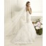 Fitted Mermaid Strapless Feather Neckline Lace Layered Tulle Wedding Dress