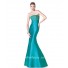 Fitted Mermaid Strapless Long Aqua Satin Beaded Special Occasion Evening Dress
