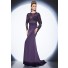 Fitted Sheer Illusion Neckline Long Sleeve Dark Purple Chiffon Lace Evening Dress