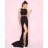 Fitted Sleeveless High Slit Long Black Jersey Beaded Evening Prom Dress