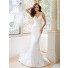 Fitted Trumpet Mermaid V Neckline And Back Satin Tulle Beaded Crystal Wedding Dress