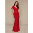 Fitted V Neck Flare Sleeve Red Chiffon Peplum Special Occasion Evening Dress
