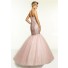 Flare Mermaid Sweetheart Pearl Pink Tulle Beaded Prom Dress Corset Back