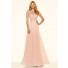 Flowing A Line Open Neck Long Blush Pink Chiffon Beaded Prom Dress